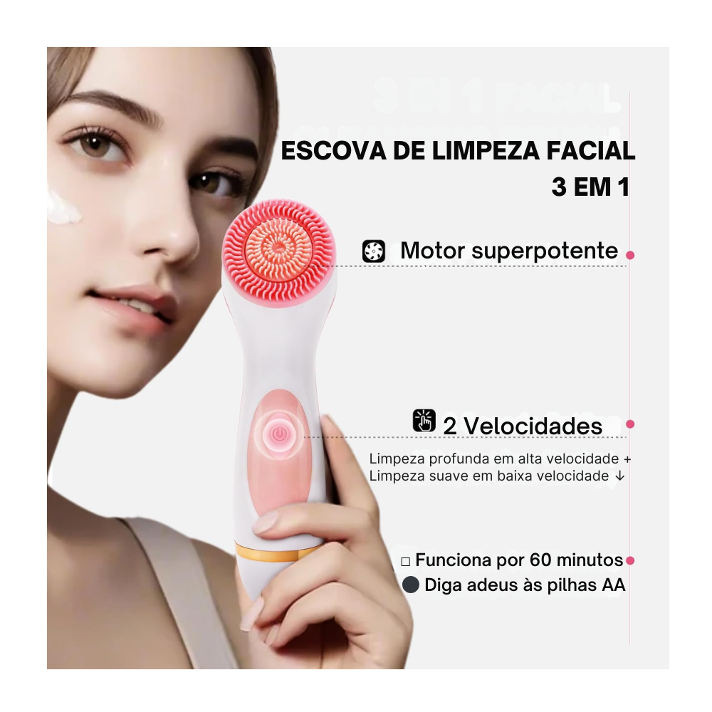 Escova de Limpeza Facial Elétrica Sonic KOREYA - Rotativa, Ultrassom Para Limpeza e Renovação da Pele