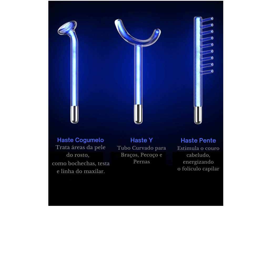 Aparelho de Alta Frequência DARSONVAL- 6 em 1, Terapia Facial Anti-Envelhecimento, Acne e Cabelo