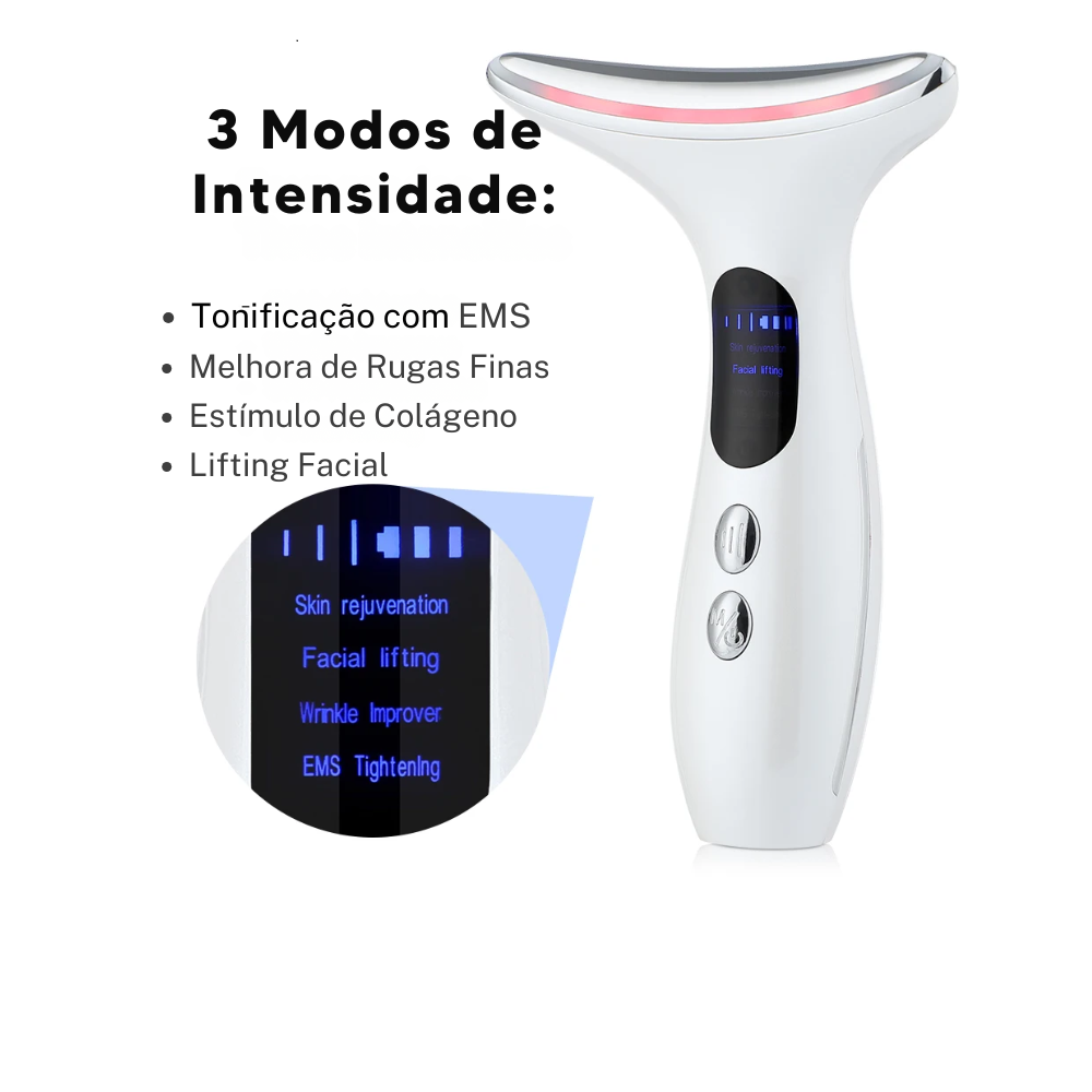 Equipamento para Tonificação do Pescoço e Rosto com 3 cores Led Terapia da Pele