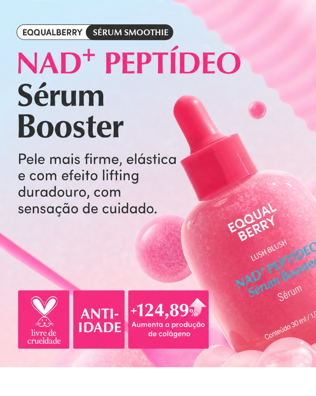 Sérum Antienvelhecimento com NAD+, 14 Peptídeos e Niacinamida | EQQUALBERRY para Firmeza Rosto, Pescoço e Corpo