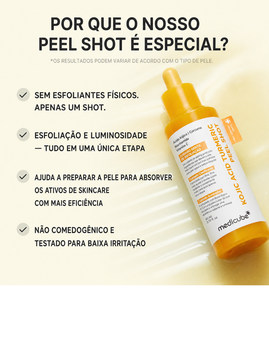 Medicube Peel Shot com Ácido Kójico, Cúrcuma, BHA, LHA e PHA – Sérum Esfoliante para Cravos, Oleosidade e Poros