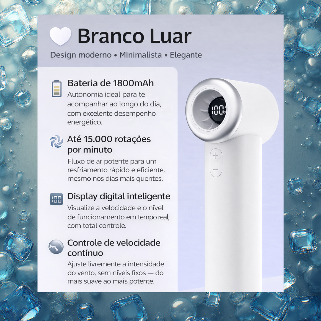 Ventilador Portátil F4 Mini – Potência, Autonomia, Refrescância e Tecnologia em Movimento