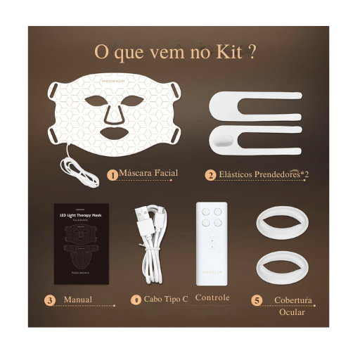 Máscara Facial LED Terapia Photon High 7 Cores em Silicone com 110 Leds - Anti Sinais