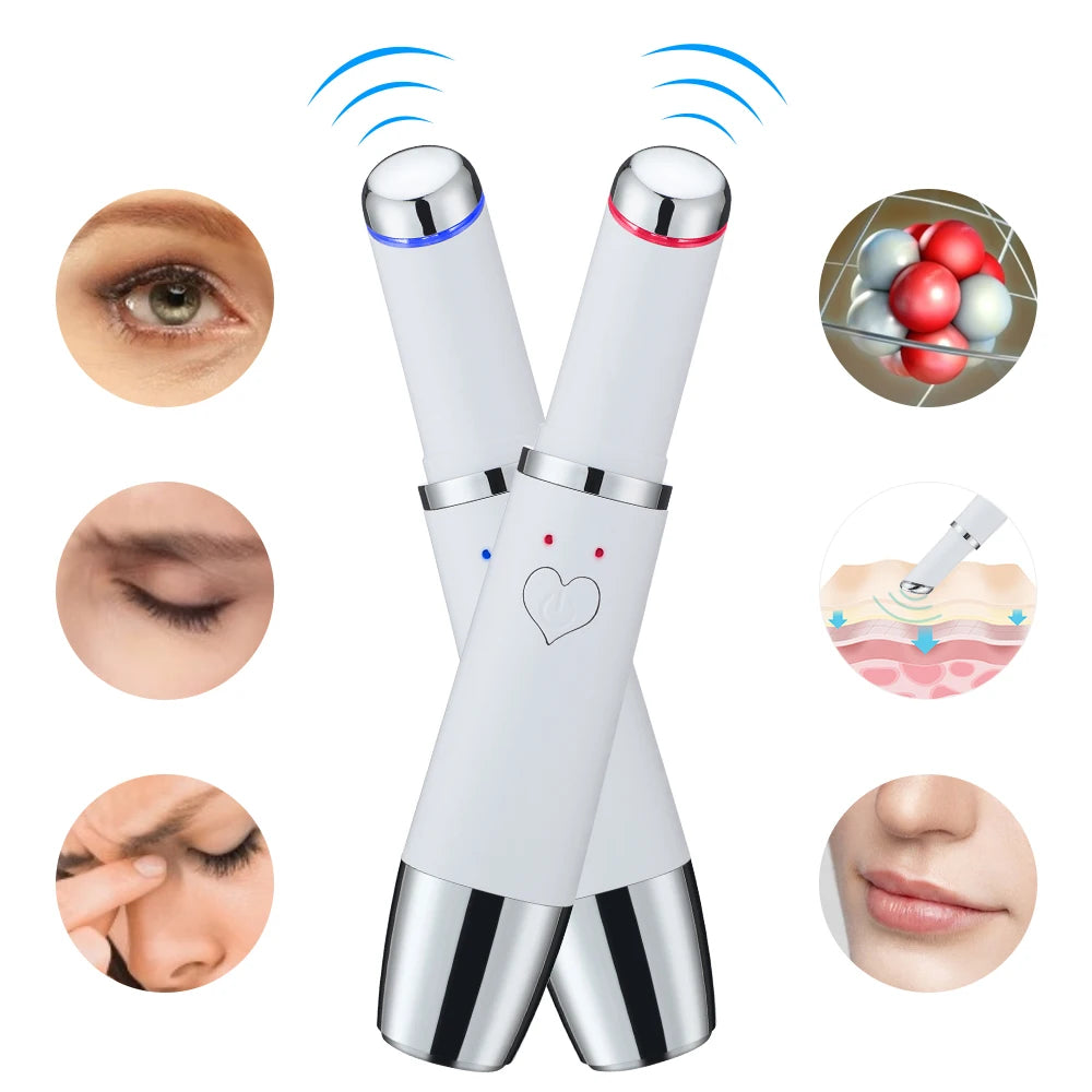 Massageador elétrico de olhos, vibração aquecida, dispositivo de massagem de beleza para olheiras, inchaço, remoção de fadiga ocular, rugas, caneta de cuidados com os olhos