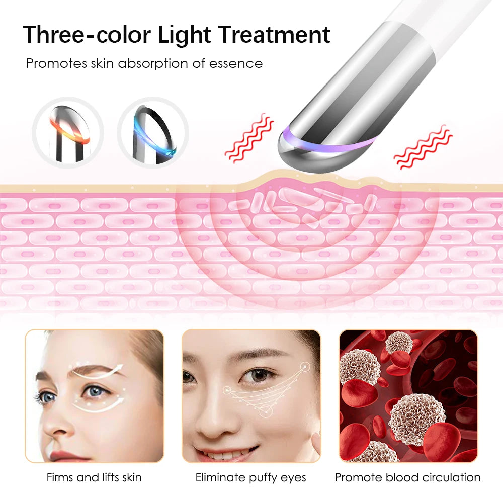 Massageador elétrico de olhos, vibração aquecida, dispositivo de massagem de beleza para olheiras, inchaço, remoção de fadiga ocular, rugas, caneta de cuidados com os olhos