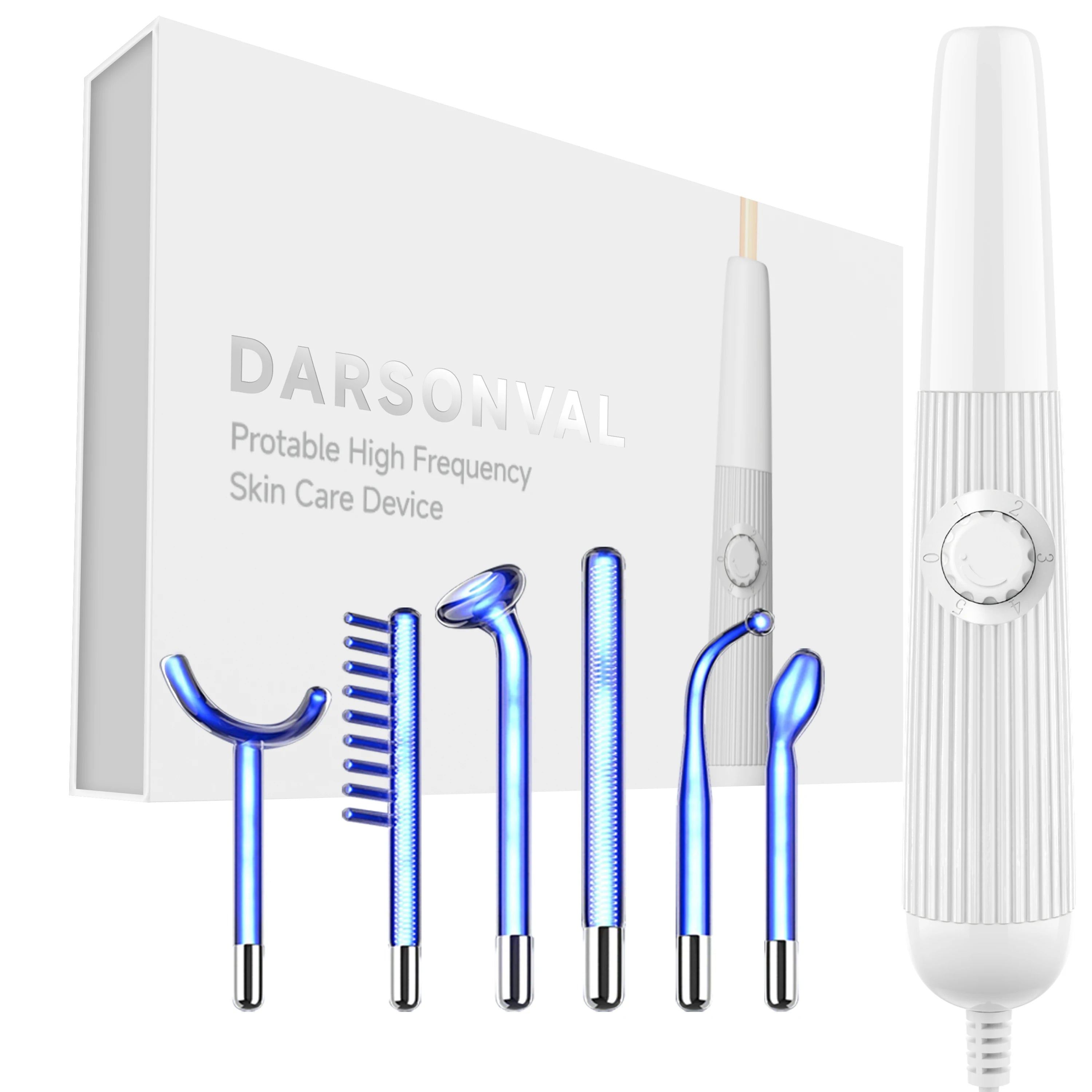 Aparelho de Alta Frequência DARSONVAL- 6 em 1, Terapia Facial Anti-Envelhecimento, Acne e Cabelo