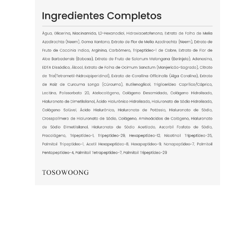 Sérum Facial Peptídeo de Cobre TOSOWOONG GHK-Cu 99% 12 Peptídeos Antienvelhecimento Rugas Firmeza Coreano