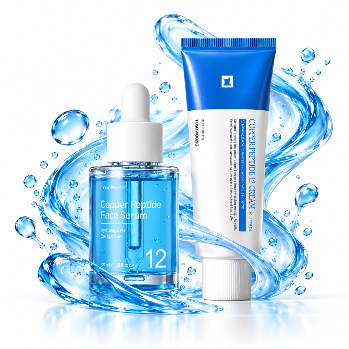 Kit TOSOWOONG Peptídeo de Cobre - Sérum GHK-Cu 99% + Creme Hidratante 12 Peptídeos Antienvelhecimento e Firmeza