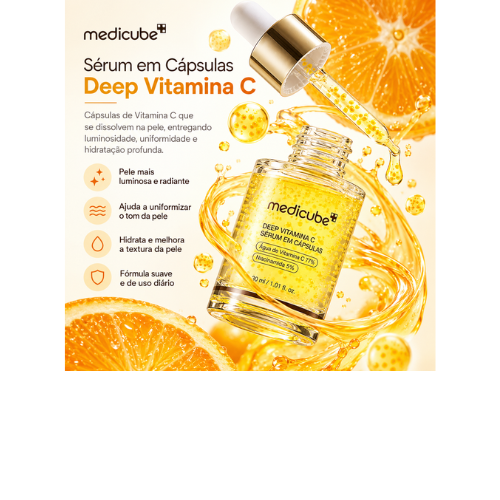 Medicube Deep Vitamin C Capsule Serum 30 ml Sérum Facial com Vitamina C em Cápsulas de Lipossomas para Pele Opaca e Tom Irregular