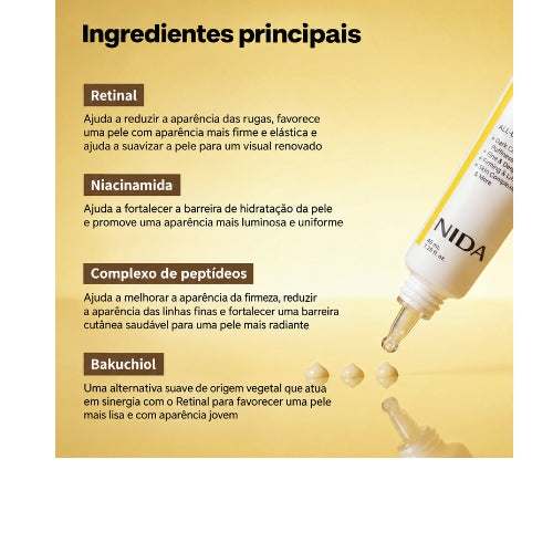 NIDA Revive Eye & Neck Cream com Retinal, Bakuchiol, Peptídeos e Probióticos – Creme para Olhos e Pescoço