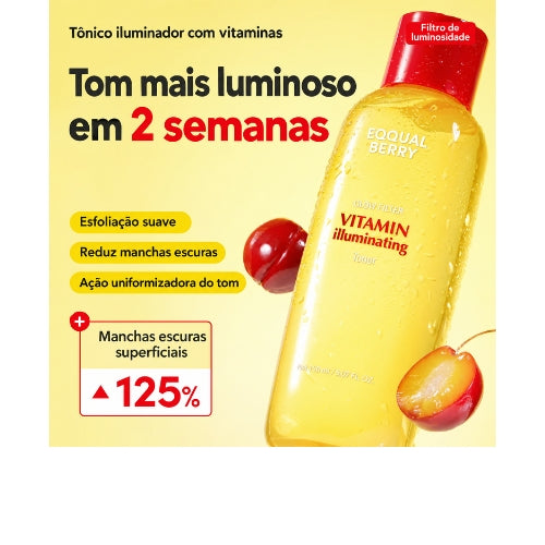 EQQUALBERRY Tônico Iluminador e Clareador com Vitamina C e Niacinamida 3% – Rosto e Corpo