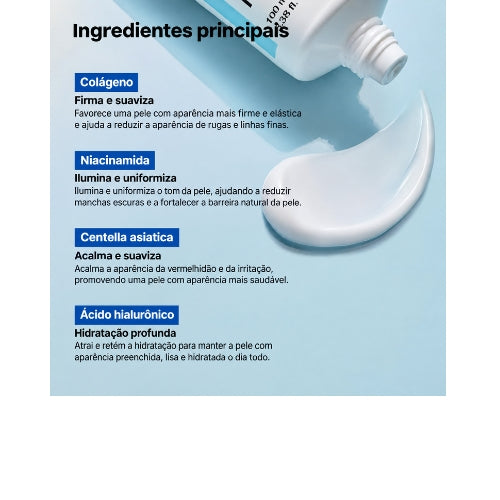 NIDA Youthful Formula™ Creme Hidratante Supremo com Centella, Niacinamida, Ácido Hialurônico e Colágeno