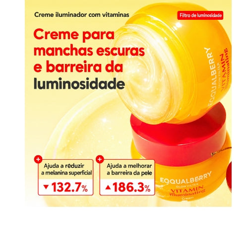 EQQUALBERRY Creme Iluminador com Vitamina C, Niacinamida 5% e TXA 3% – Hidratação, Manchas e Barreira Cutânea
