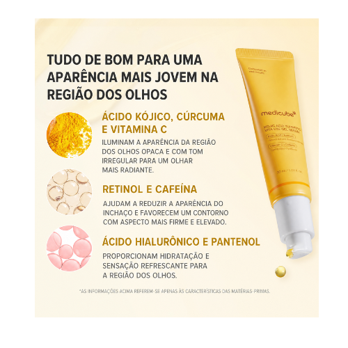 Sérum para Olhos Medicube com Ácido Kójico, Vitamina C, Retinol e Cafeína – Iluminador para Olheiras e Linhas Finas