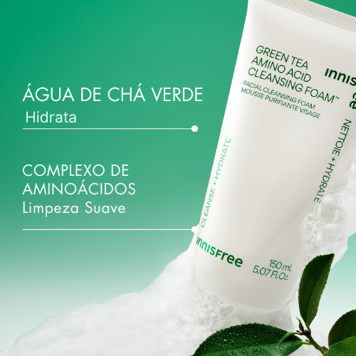 **Innisfree Green Tea Amino Acid Cleansing Foam – Espuma de Limpeza Facial com Chá Verde e Aminoácidos**