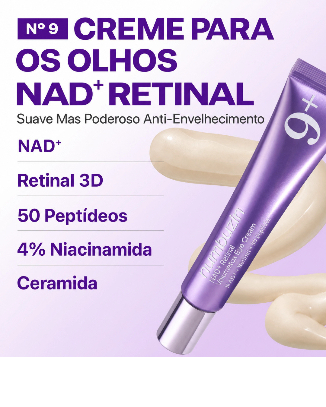 Creme para Olhos Numbuzin No.9 NAD+ Retinal Volumetox, Tratamento Anti-Envelhecimento, Reduz Linhas Finas, Rugas e Olheiras