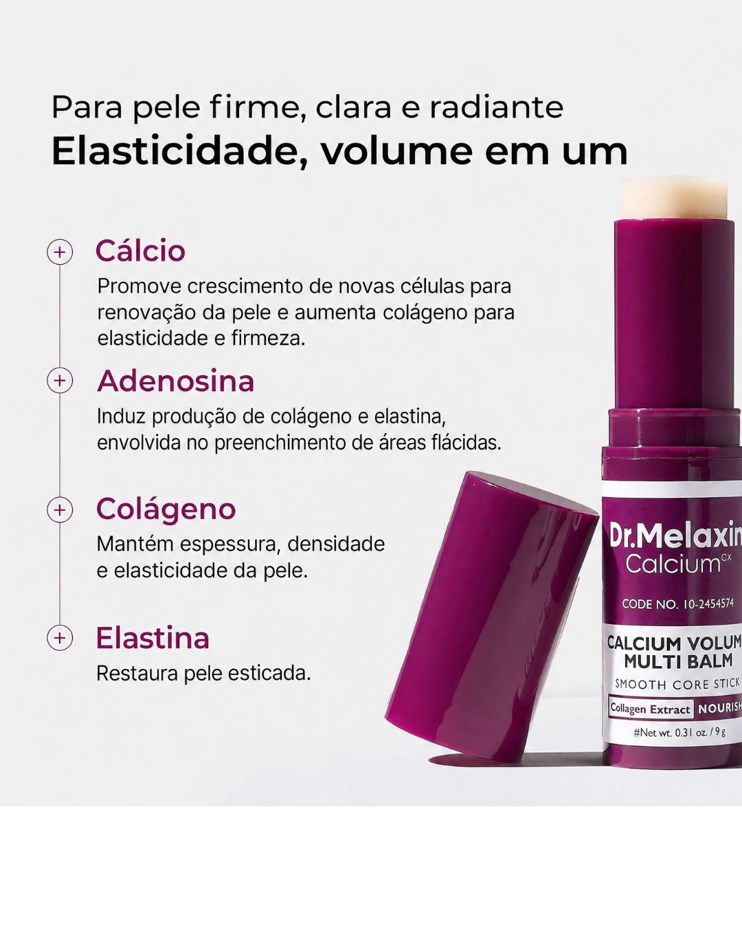 Bastão Firmador de Colágeno Dr.Melaxin com Cálcio e Adenosina para Linhas Finas nos Olhos, Rosto e Pescoço