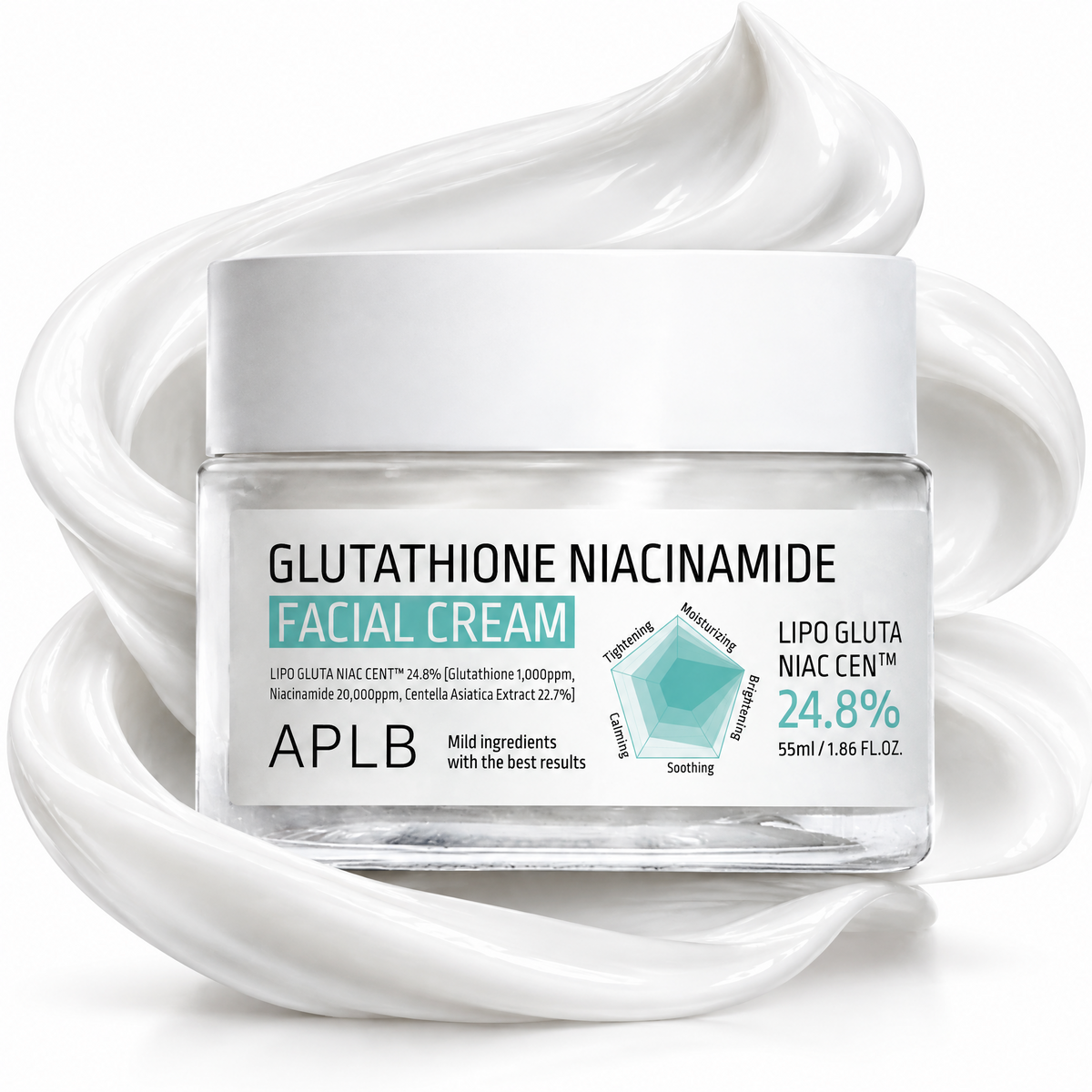 APLB Lipo Gluta Niac CEN™ 24,8% Creme Facial 55ml – Glutationa e Niacinamida para Hidratação Profunda, Clareamento e Uniformização
