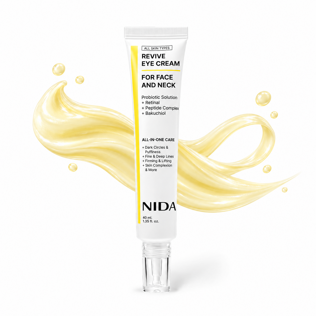 NIDA Revive Eye & Neck Cream com Retinal, Bakuchiol, Peptídeos e Probióticos – Creme para Olhos e Pescoço