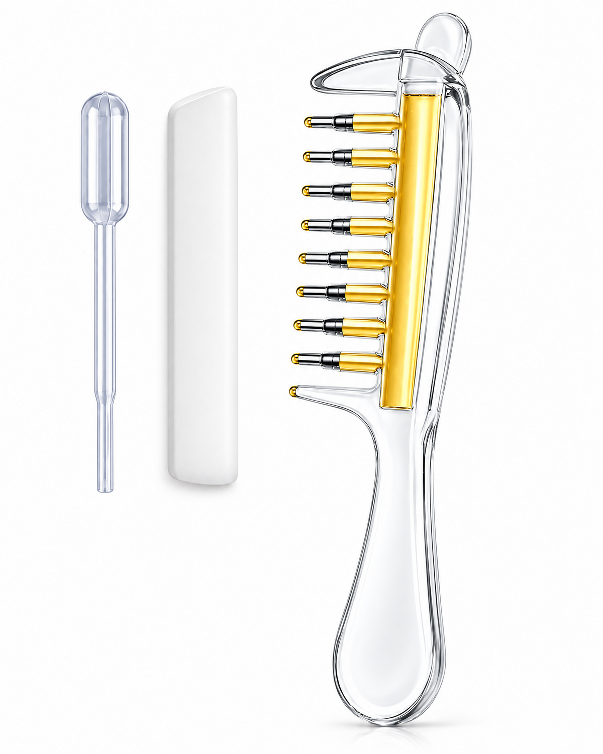 Áurea Pente Aplicador de Sérum Capilar para Crescimento do Cabelo, Massageador de Couro Cabeludo, com 7 Dentes Metálicos – 20 cm